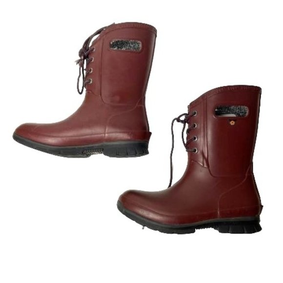 Bogs Women's Burgundy Red Amanda II Lace Insulated Waterproof Rain Boots Size 7 - Picture 3 of 9